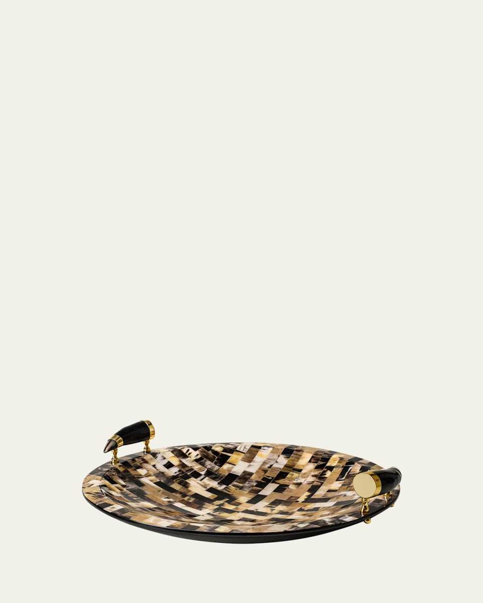 Round Horn Domino Platter With Horn Handles